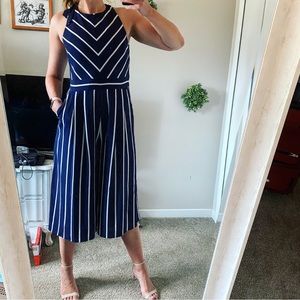 Navy and White Striped Jumpsuit